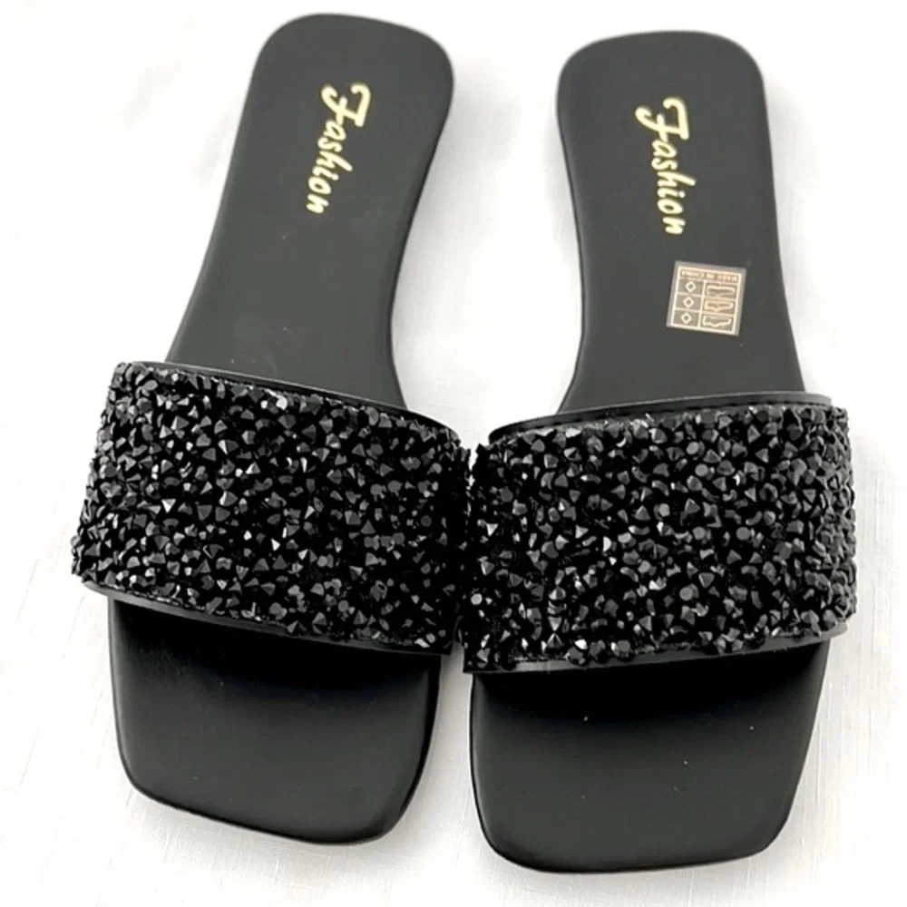 Black Textured Slip~Ons~ Slides / Dress Up or Down / Perfect For Summer - Picture 9 of 9